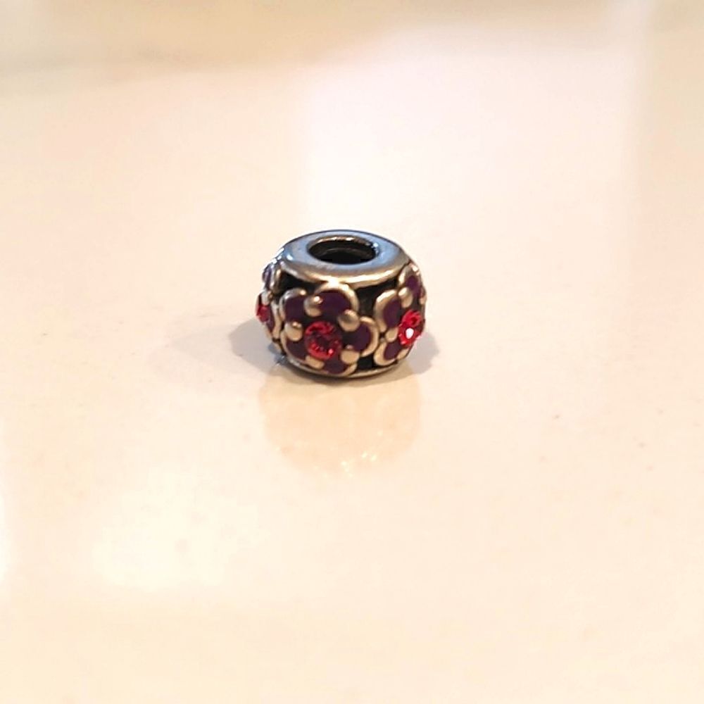 Charmed Memories Sterling Silver Jeweled Slide Charm Pink Swarovski Crystals